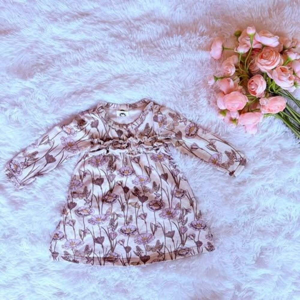 Organic Cotton Floral Baby Dress 3-6M Long Sleeve Musli by Green Cotton